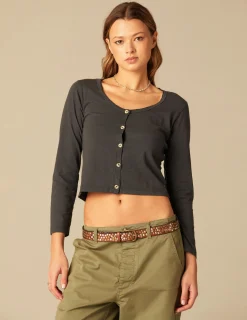 Nicoli T-shirts<ANTHRACITE BUTTONED T-SHIRT Grises antracitas