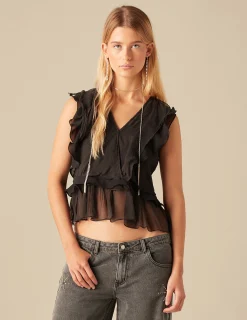 Nicoli Tops<ANTHRACITE CHIFFON TOP Grises antracitas