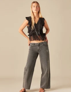 Nicoli Tops<ANTHRACITE CHIFFON TOP Grises antracitas