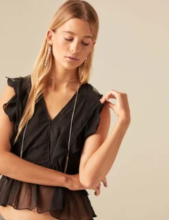 Nicoli Tops<ANTHRACITE CHIFFON TOP Grises antracitas