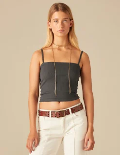 Nicoli T-shirts<Anthracite Ribbed Vest Top Grises antracitas