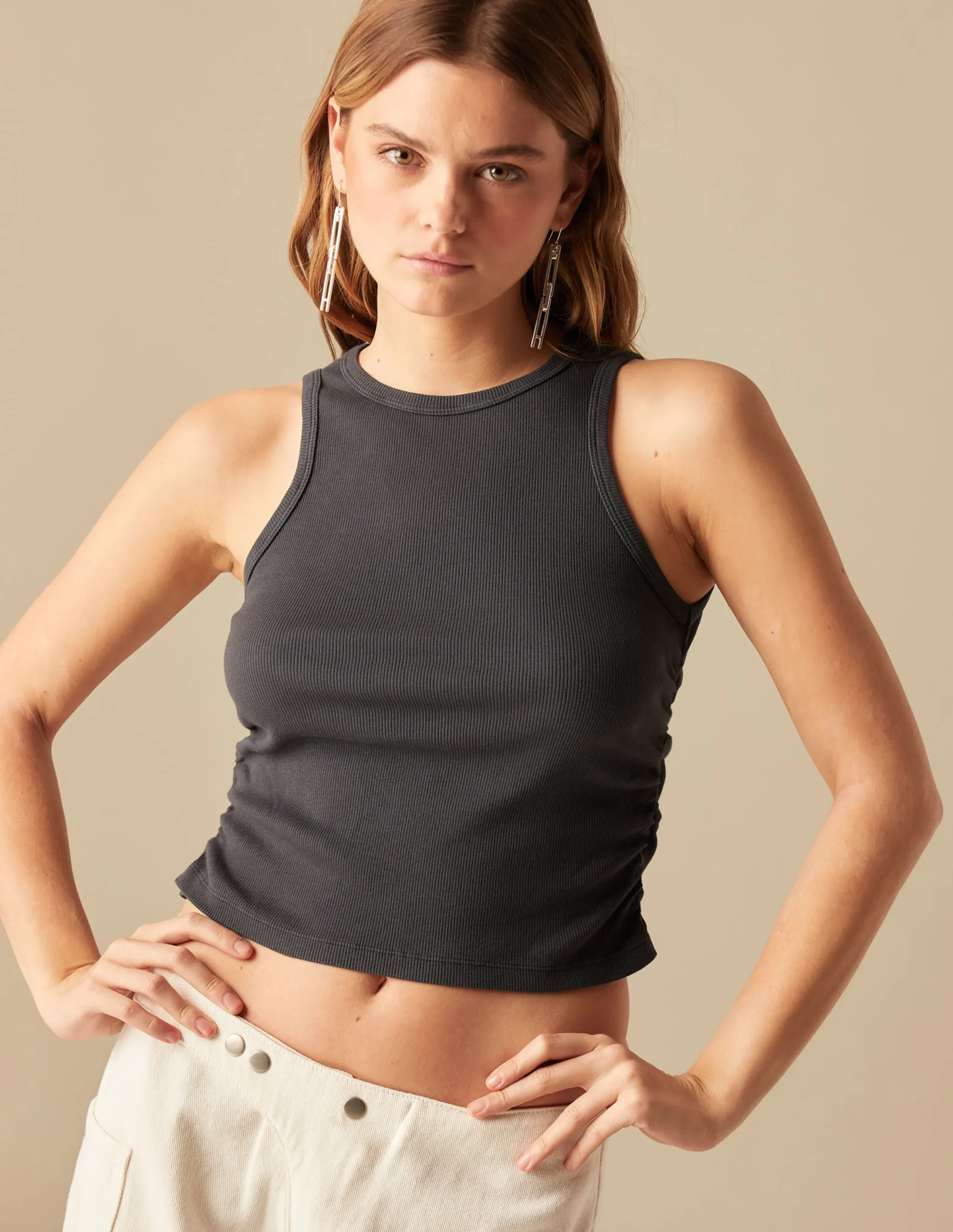 Nicoli T-shirts<ANTHRACITE RUFFLE T-SHIRT Blancos