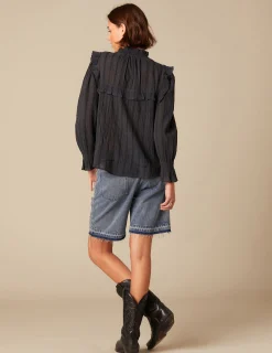 Nicoli Shirts & Blouses<ANTHRACITE RUFFLED SHIRT Grises antracitas