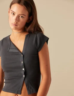 Nicoli T-shirts<ANTHRACITE T-SHIRT WITH SIDE BUTTONS Blancos