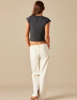 Nicoli T-shirts<ANTHRACITE T-SHIRT WITH SIDE BUTTONS Blancos