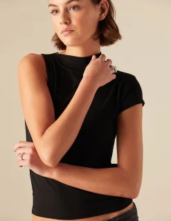 Nicoli Tops|T-shirts<BLACK ASYMMETRIC T-SHIRT Negros