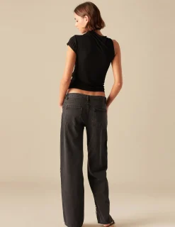 Nicoli Tops|T-shirts<BLACK ASYMMETRIC T-SHIRT Negros