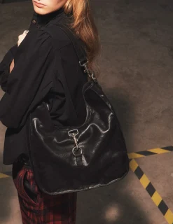 Nicoli Bags<BLACK BUCKLE SHOPPING BAG Granate