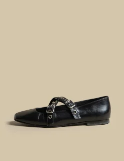 Nicoli Shoes<BLACK DOUBLE BUCKLE BALLERINA Granate
