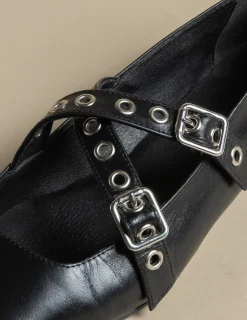 Nicoli Shoes<BLACK DOUBLE BUCKLE BALLERINA Granate