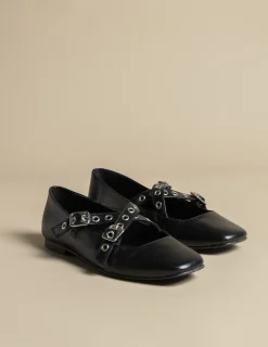 Nicoli Shoes<BLACK DOUBLE BUCKLE BALLERINA Granate