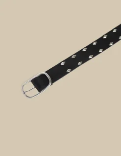 Nicoli Belts<BLACK LEATHER DIAMONDS BELT Negros