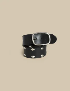 Nicoli Belts<BLACK LEATHER DIAMONDS BELT Negros