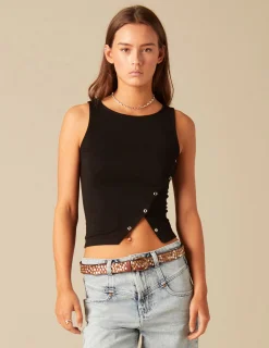 Nicoli T-shirts<BLACK OPEN T-SHIRT Negros