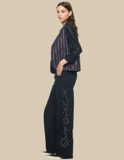 Nicoli Trousers|Denim<BLACK PAISLEY STUDDED JEANS Azul vaquero