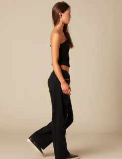 Nicoli Tops|Denim<BLACK STUDDED TOP Negros