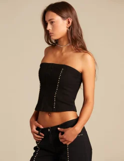 Nicoli Tops|Denim<BLACK STUDDED TOP Negros