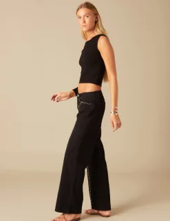 Nicoli Trousers|Denim<BLACK STUDDED TROUSERS Negros