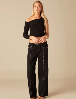 Nicoli Trousers|Denim<BLACK STUDDED TROUSERS Negros