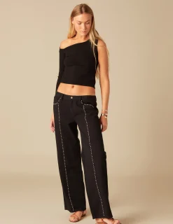 Nicoli Trousers|Denim<BLACK STUDDED TROUSERS Negros