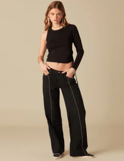 Nicoli Tops<BLACK TOP WITH SIDE OPENING Negros