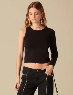 Nicoli Tops<BLACK TOP WITH SIDE OPENING Negros