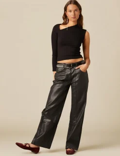 Nicoli Trousers|Denim<BLACK WAXED TROUSERS Negros