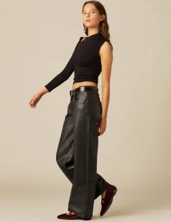 Nicoli Trousers|Denim<BLACK WAXED TROUSERS Negros