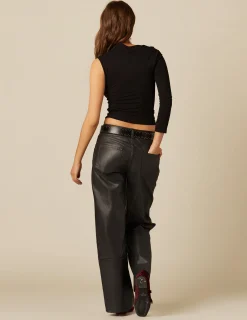 Nicoli Trousers|Denim<BLACK WAXED TROUSERS Negros