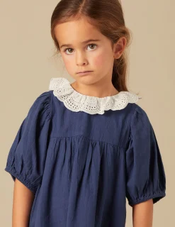 Nicoli Dresses<BLUE COTTON COLLAR DRESS Azules oscuros