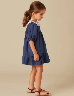 Nicoli Dresses<BLUE COTTON COLLAR DRESS Azules oscuros