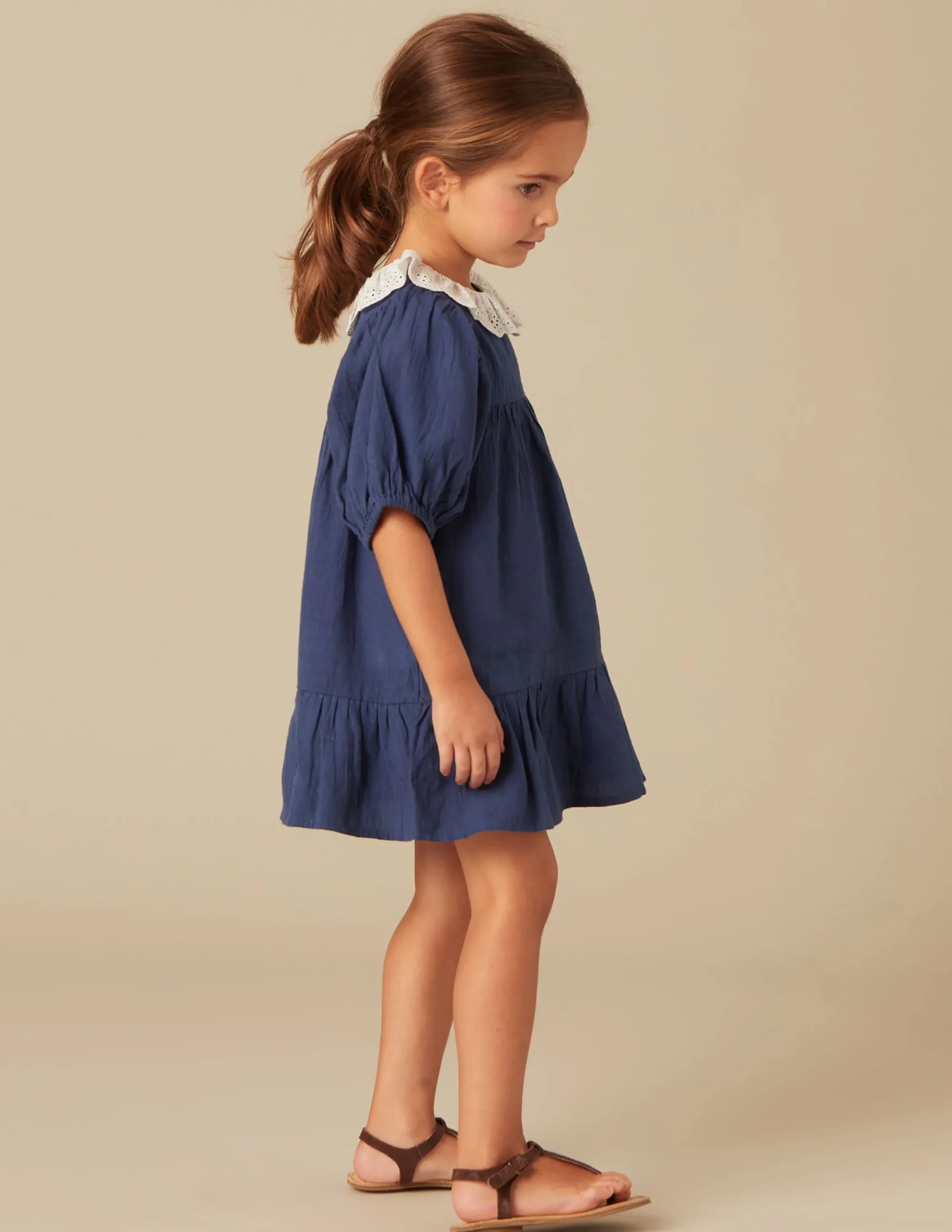 Nicoli Dresses<BLUE COTTON COLLAR DRESS Azules oscuros