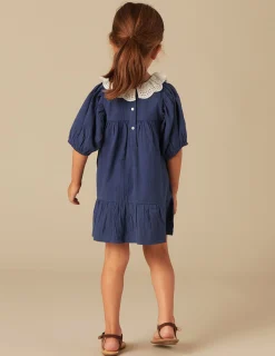 Nicoli Dresses<BLUE COTTON COLLAR DRESS Azules oscuros