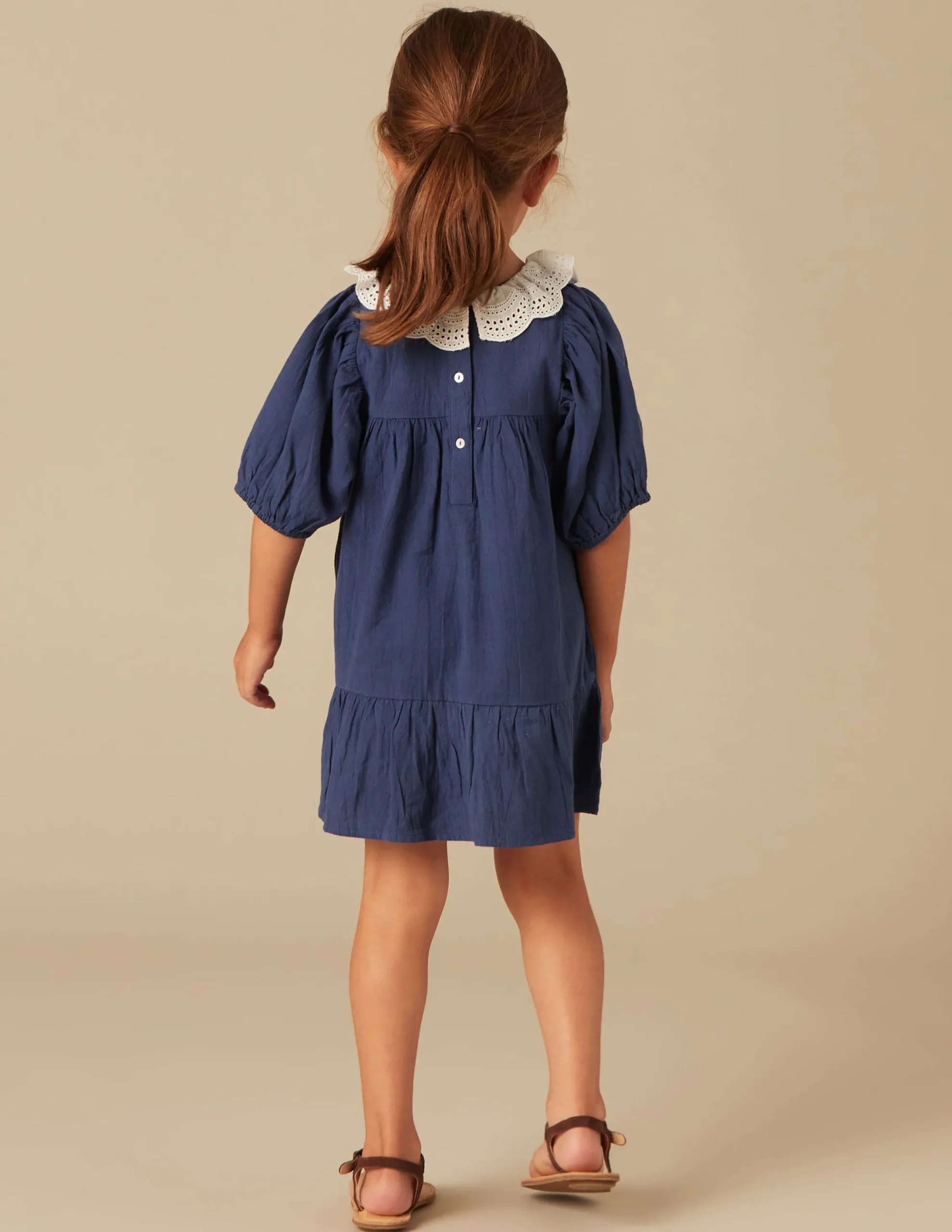 Nicoli Dresses<BLUE COTTON COLLAR DRESS Azules oscuros