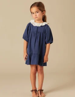 Nicoli Dresses<BLUE COTTON COLLAR DRESS Azules oscuros
