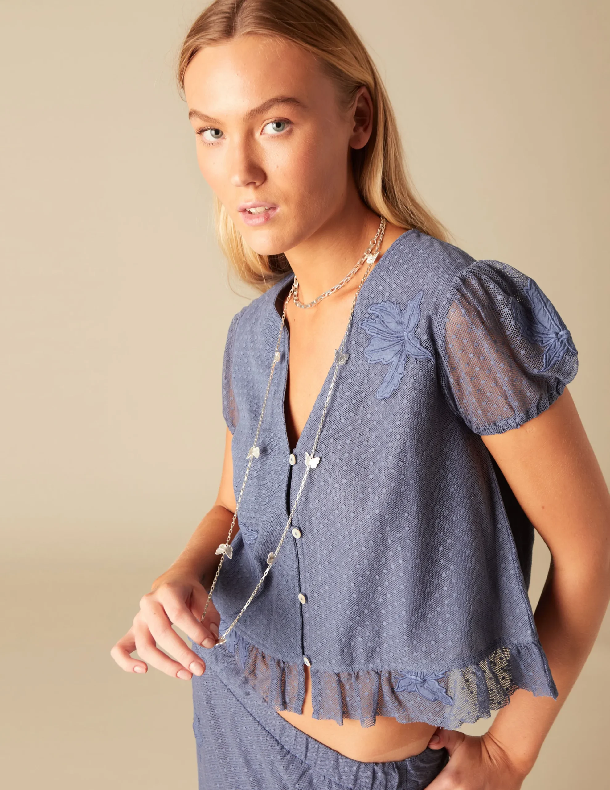 Nicoli Shirts & Blouses<BLUE LACE SHIRT Azules