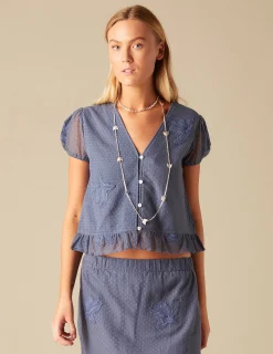 Nicoli Shirts & Blouses<BLUE LACE SHIRT Azules