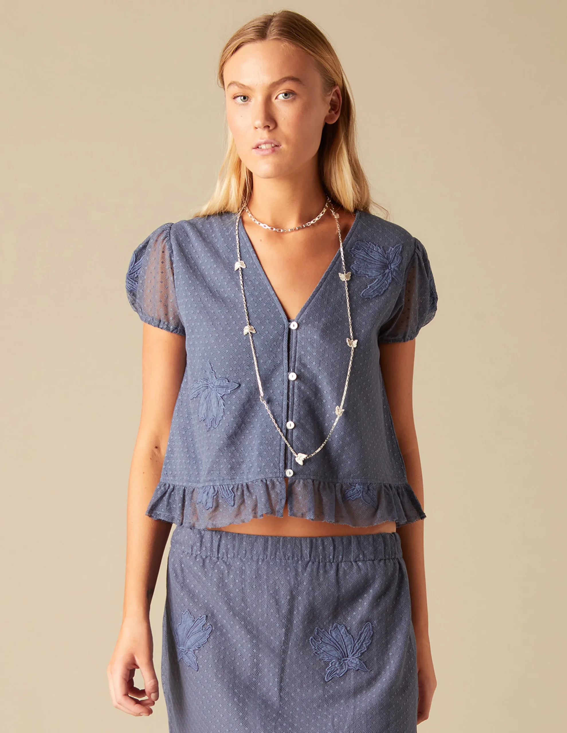 Nicoli Shirts & Blouses<BLUE LACE SHIRT Azules