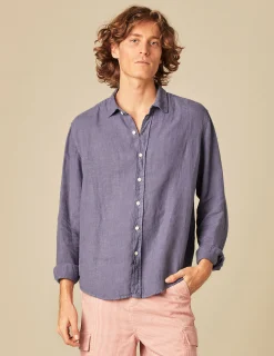 Nicoli Shirts<BLUE LINEN SHIRT Blancos