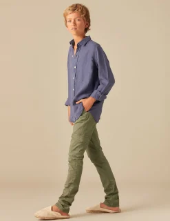 Nicoli Shirts<BLUE LINEN SHIRT Blancos
