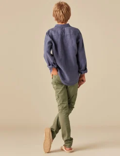 Nicoli Shirts<BLUE LINEN SHIRT Blancos