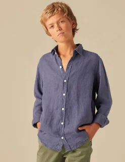 Nicoli Shirts<BLUE LINEN SHIRT Blancos