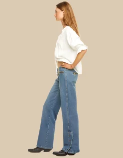 Nicoli Trousers|Denim<BLUE LOW WAIST BUTTONED JEANS Azul vaquero