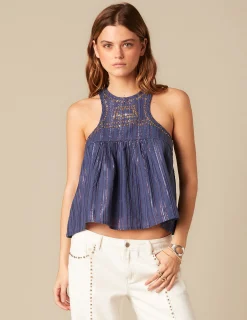 Nicoli Tops<BLUE LUREX STRIPED TOP Azules oscuros
