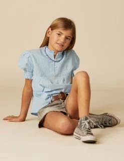 Nicoli Shirts<BLUE PIN-TUCK SHIRT Azules claros