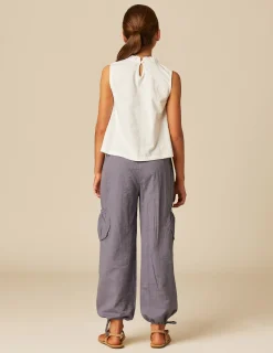 Nicoli Trousers<BLUE POCKET LINEN TROUSERS Azules