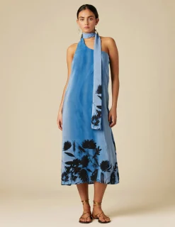 Nicoli Dresses<BLUE PRINTED SILK DRESS Verdes oscuros