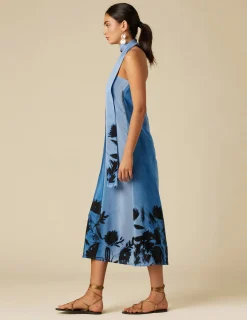 Nicoli Dresses<BLUE PRINTED SILK DRESS Verdes oscuros