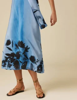 Nicoli Dresses<BLUE PRINTED SILK DRESS Verdes oscuros