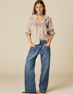 Nicoli Trousers|Denim<BLUE STITCHED JEANS Blancos